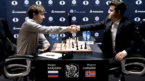 Карякин и Карлсен свели вничью вторую партию тай-брейка матча за шахматную корону